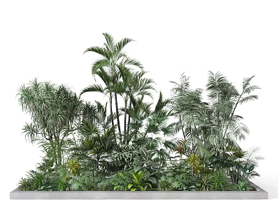 Variety of Lush Shrubs and Tropical Greenery in Garden Landscaping Design 3d model