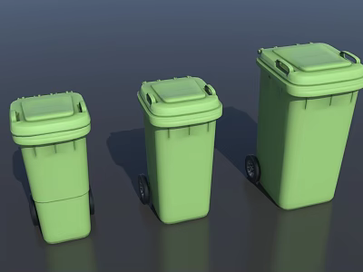 Public Facilities Green Trash Bins in Three Sizes with Wheels and Lids 3d model