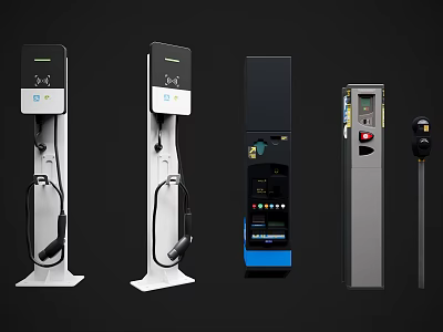 Electric Vehicle Charging Stations With Various Modern Designs And Functional Features 3d model