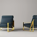 Two Blue Single Sofas with Gold Metal Frame and Gray Background 3d model