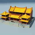 Ancient Chinese Architecture With Yellow Roof Red Walls And Stone Railings Steps