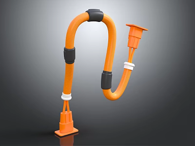 Orange Durable Industrial Flexible Hose With Black Clamps And Orange End Connectors 3d model