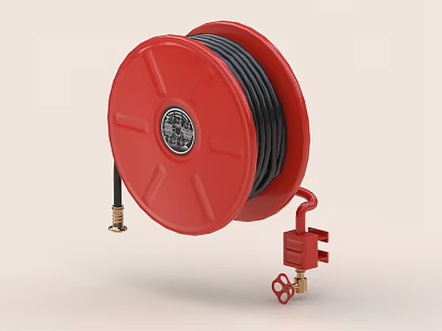 Industrial Red Cable Reel With Black Cable And Metal Connectors For Heavy Duty Use 3d model
