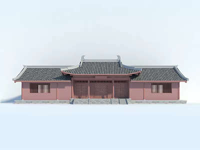 Ancient Chinese Architecture With Pink Walls Black Tiled Roof And Overhanging Eaves 3d model