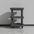 Black Three Tier Modern Side Table with Wheels and Minimalist Design