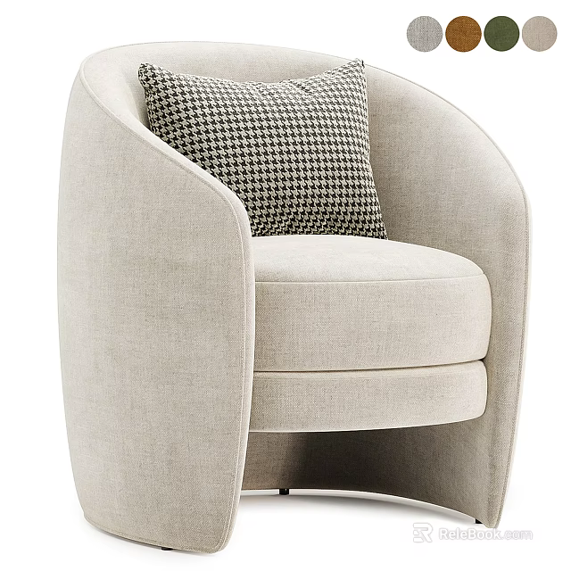 Light Beige Fabric Single Sofa With Rounded Armrests And Houndstooth Cushion 3d model 