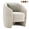 Light Beige Fabric Single Sofa With Rounded Armrests And Houndstooth Cushion