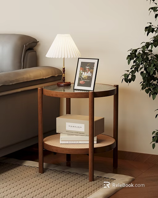 Modern Side Table with Sofa Table Lamp Picture Frame Books and Green Plant 3d model 