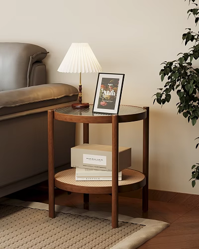 Modern Side Table with Sofa Table Lamp Picture Frame Books and Green Plant 3d model