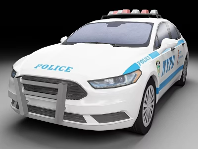 White Police Functional Vehicle With Blue Stripes Police Lights And Push Bumper 3d model