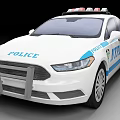 White Police Functional Vehicle With Blue Stripes Police Lights And Push Bumper