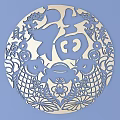 Traditional Chinese Carving Artwork with Fortune Character Double Fish and Floral Patterns in Circular Design