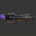 Futuristic Sci Fi Spaceship With Purple Thrusters And Orange Black Design
