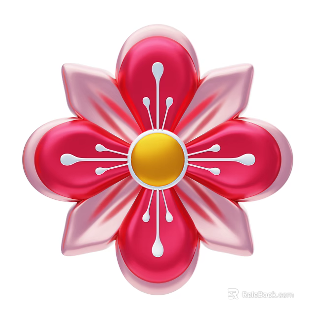 Flower Shaped Decorative Ornament Set For Home Decor With Pink Red Petals And Yellow Center 3d model 