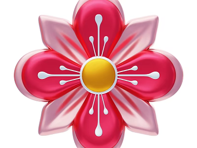 Flower Shaped Decorative Ornament Set For Home Decor With Pink Red Petals And Yellow Center 3d model