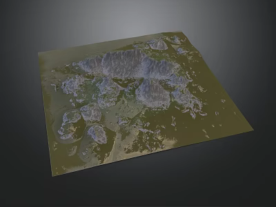 Detailed 3D Model Rural Landscape With Mountains Green Areas And Water Features 3d model
