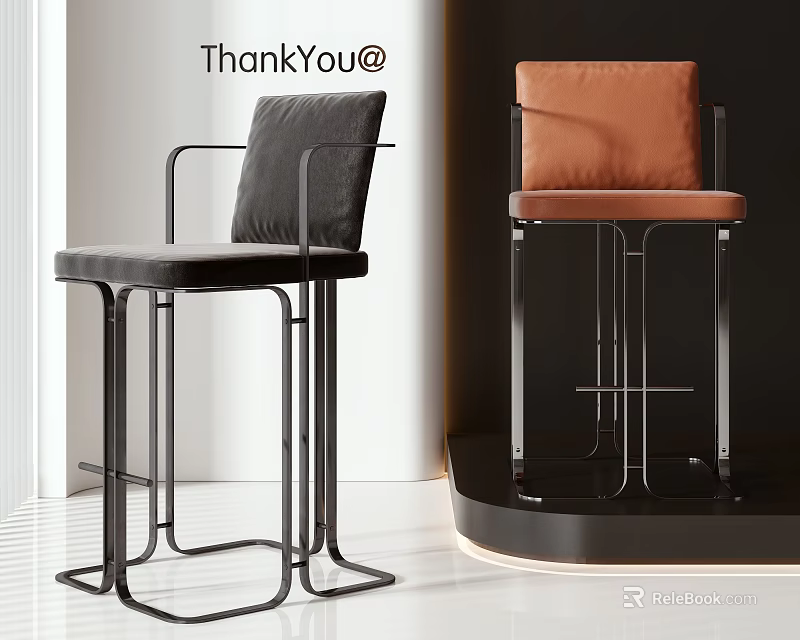 Modern Black And Brown Bar Stools With Leather Seats And Metal Frames 3d model 