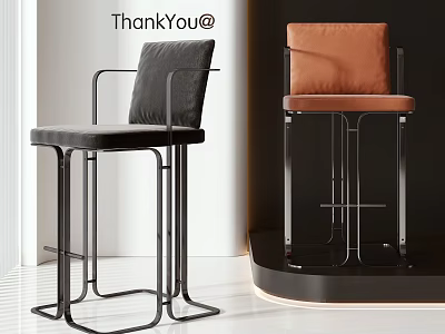 Modern Black And Brown Bar Stools With Leather Seats And Metal Frames 3d model