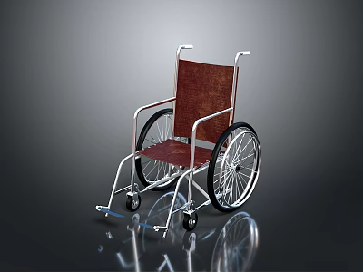 Ergonomic Mobility Wheelchair With Metal Frame Brown Padded Seat And Large Spoked Wheels 3d model