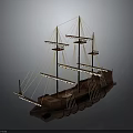 Handcrafted Vintage Wooden Sailing Ship Model with Detailed Masts and Rigging