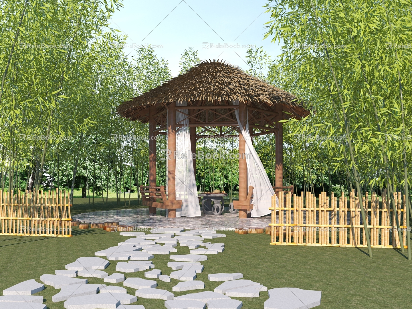 New Chinese Bamboo Forest Park Landscape Pavilion 3d model