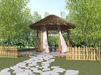 New Chinese Bamboo Forest Park Landscape Pavilion 3d model