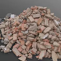 Pile of Broken Bricks as Construction Debris on Gray Background 3d model