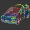 Blue Mercedes Compact MPV with Roof Rack and Modern Front Design Features