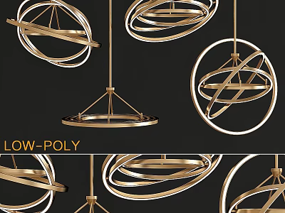 Modern Low Poly Chandeliers With Geometric Circular Rings And Golden Metal Design 3d model