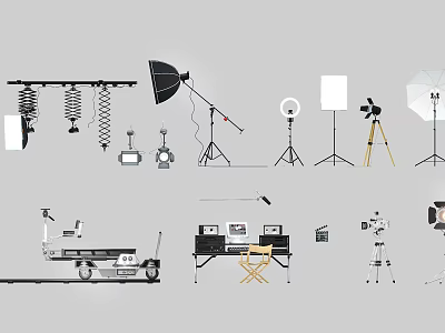 Essential Commercial Equipment for Professional Photography Including Lighting Tripods Cameras Sliders and Reflectors 3d model