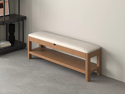Wooden Shoe Bench With Upholstered Seat And Storage Shelf For Entryway Living Room Home Furniture 3d model