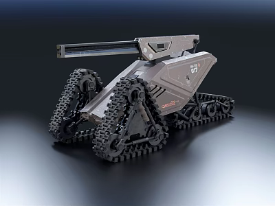 Futuristic Military Vehicle With Tracked Wheels And Long Cannon Arm 3d model