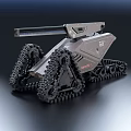 Futuristic Military Vehicle With Tracked Wheels And Long Cannon Arm