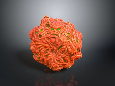 Colorful Red Spherical Food With Hole Patterned Surface And Green Accents 3d model