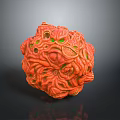 Colorful Red Spherical Food With Hole Patterned Surface And Green Accents