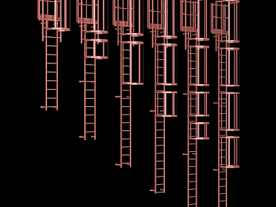 Red Fire Ladders As Fire Equipment Structures Arranged On Black Background 3d model