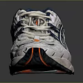 White and Blue Athletic Sneakers with Orange Accents Mesh Upper Sporty Running Design