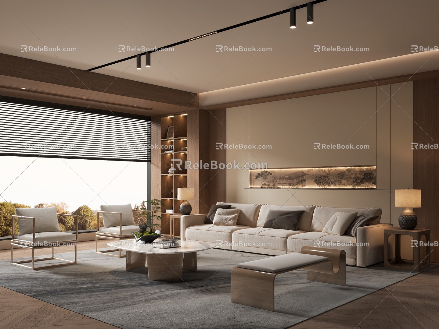 New Chinese Zen Style Home Living Room Song Style Aesthetics Living Room Zen Style Living Room Sofa Coffee Table Combination 3d model