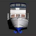 White and Blue Leisure Yacht With Spacious Deck And Multiple Windows For Water Transport