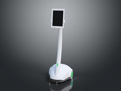 White Robot With Screen On Long Pole Stand And Green Indicator Lights Base 3d model