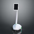 White Robot With Screen On Long Pole Stand And Green Indicator Lights Base 3d model