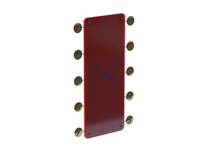Modern Red Wall Clock with Golden Round Ornaments and Rectangular Design 3d model