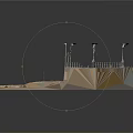 Dam Model Structure With Retaining Wall Railings Lighting Posts And Terrain
