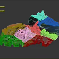 3D Urban City Model With Red Roof Buildings River Bridge And Dome Tower