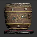 Traditional Decorative Drum with White Drumhead Golden Edges Intricate Patterns on Red Cushioned Base