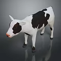 Black and White Calf Model Standing on Gray Background with Reflection 3d model