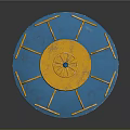 Circular Architectural Structure With Blue Base Yellow Center And Orange Railings