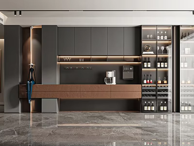 Elegant Modern Wine Cabinet Interior Design With Wine Racks And Appliances 3d model