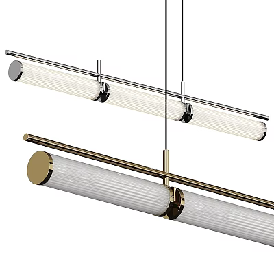 Modern Pendant Lights with Long Metal Frame and White Ribbed Shade for Contemporary Interior 3d model