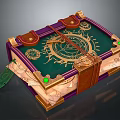 Ornate Decorative Storage Box Featuring Green Gemstones Gold Patterns And Purple Accents